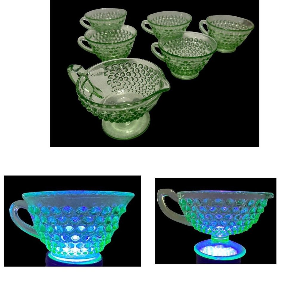 Depression Green Creamer hobnail Tea Coffee Cup Uranium Glows Bumps MCM